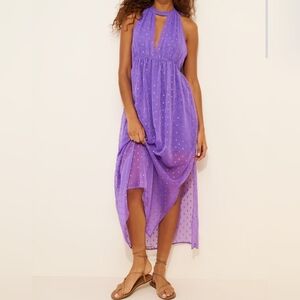 Celandine By Anthropologie Beach Disco Plunging Maxi Dress, Dark Purple & Gold